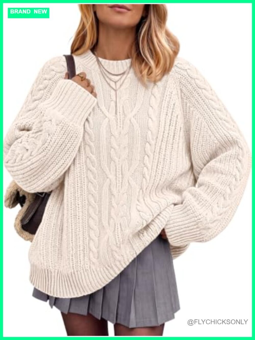 Oversized Cable Knit Crewneck Pullover Sweater